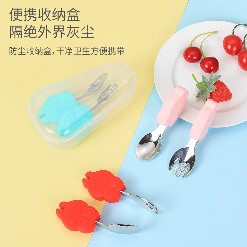 304 Stainless Steel Children‘s Silicone Handle Spoon Short Handle Spoon Set Infant Cartoon Feeding Complementary Food Maternal and Child Tableware