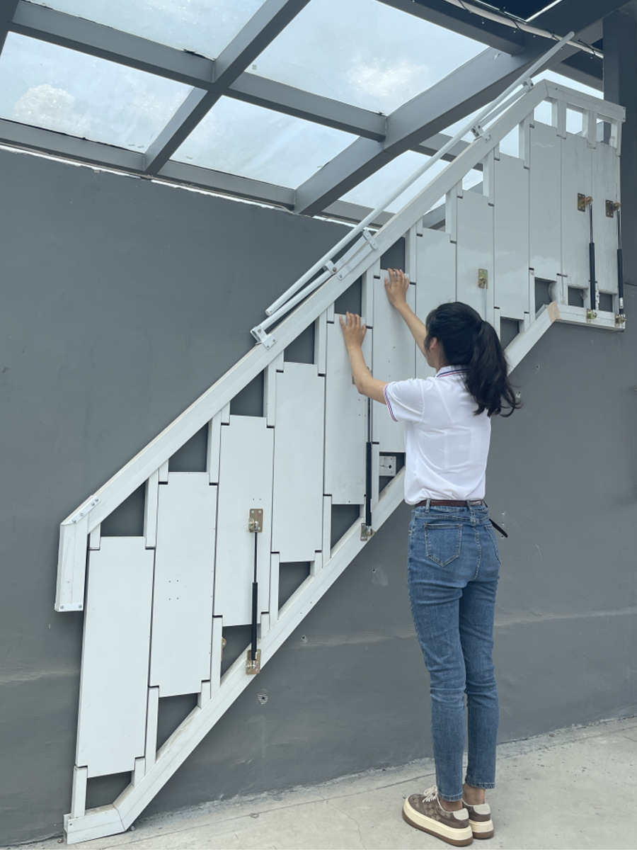 靠墙折叠楼梯楼梯家用伸缩多功能壁挂式户外复式小公寓隔层登高