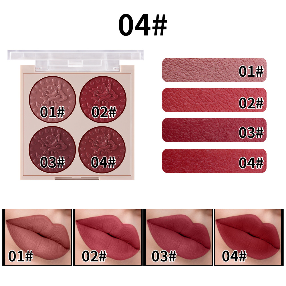 Miss Rose Lipstick Compact 4 Color Lip Gloss Plate Moisturizing Easy to Color Lipstick Foreign Trade Exclusive for Cross-Border in Stock Wholesale