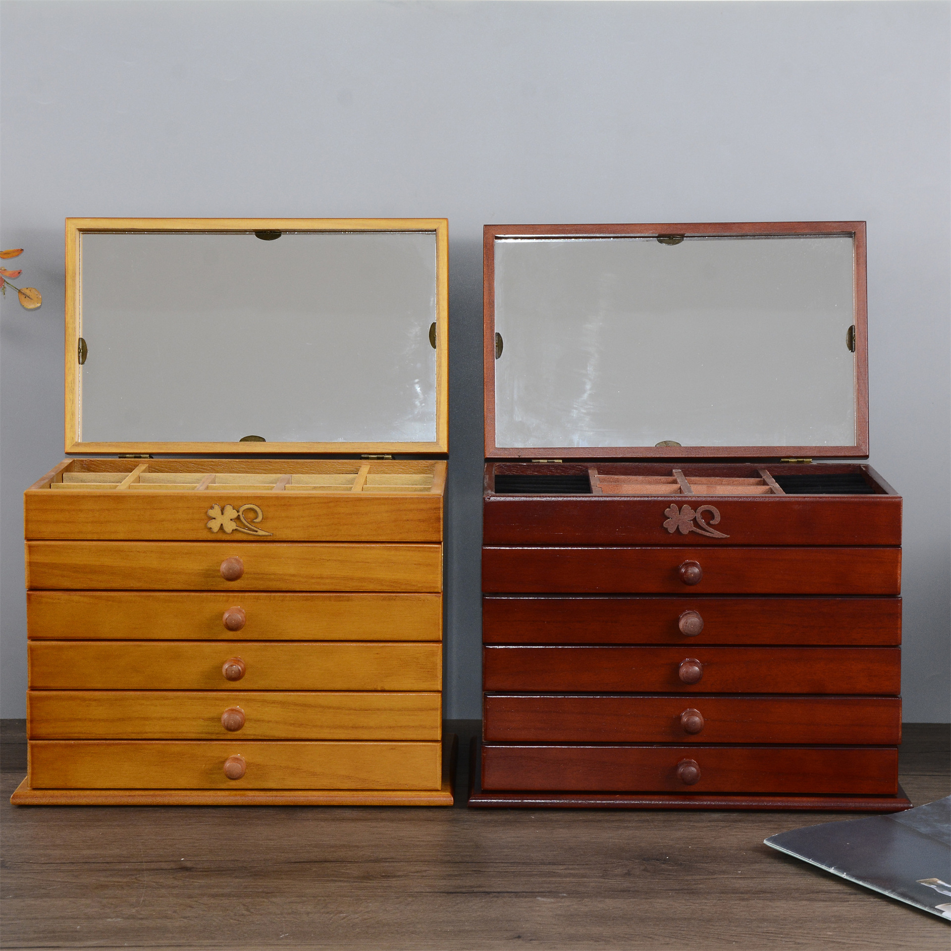 复古珠宝中式梳妆实木首饰盒收纳盒古风中国风家用大容量多层跨境