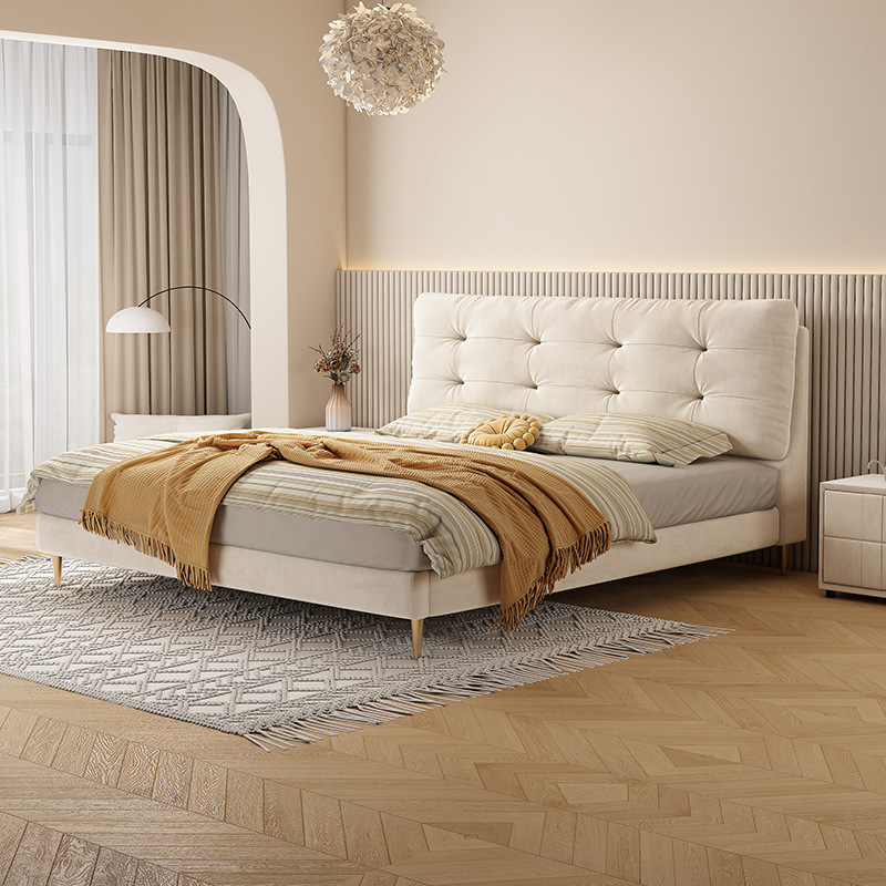 奶油风床网红ins软包科技布床现代简约布艺1.8米轻奢云朵婚床主卧