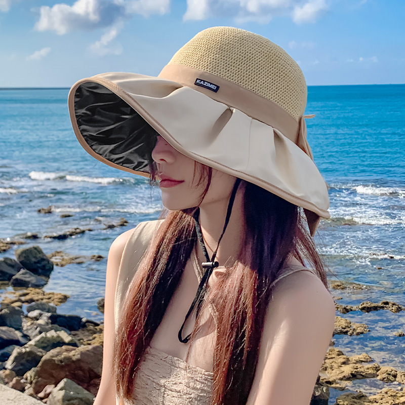 Trendy Korean Style Bow Fisherman Hat Women's Summer Ins Show Face Small Big Brim Breathable Sun Hat Women's Sun-Proof Basin Hat