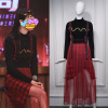 Spotlight Brother Zheng Shuang Same item Suspender skirt gules Plaid stitching Jacobs Irregular Bottoming sweater Spotlight Brother Zheng Shuang Same item Suspender skirt gules Plaid stitching Jacobs Irregular Bottoming sweater
