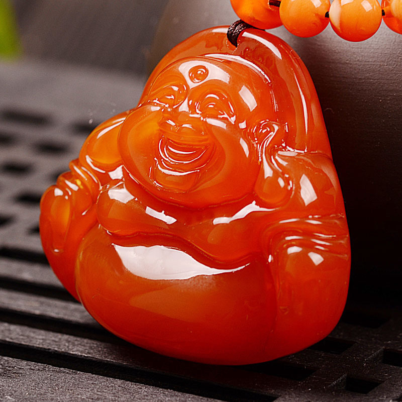 天然鸡油黄蜜蜡弥勒笑佛挂坠琥珀原石大肚佛雕件吊坠男女毛衣链