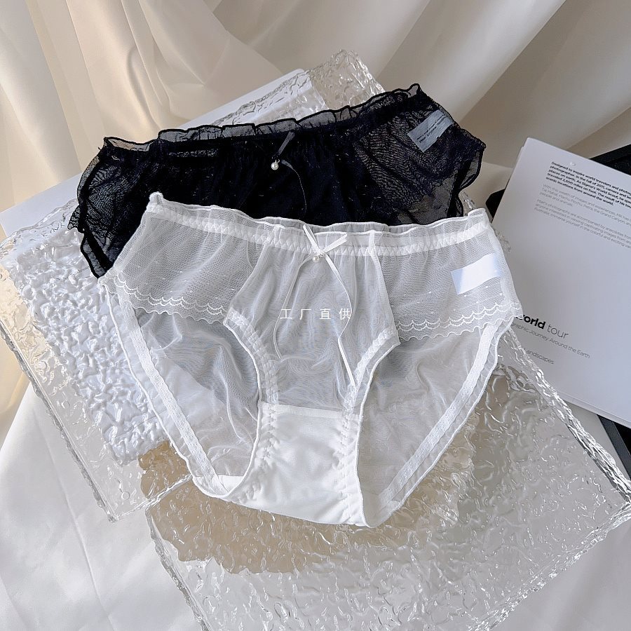 仙女蕾丝蝴蝶结内裤女中低腰性感三角裤棉档半透魅惑甜美纯欲不夹