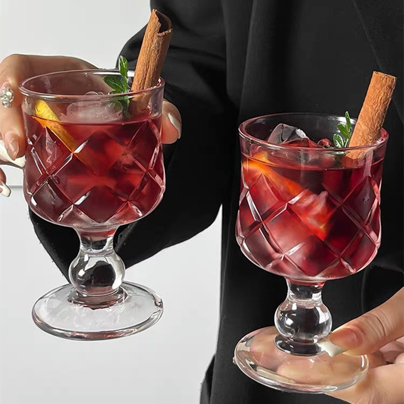 氛围感菱格矮脚热红酒杯新款高级感微醺特调鸡尾酒杯葡萄酒玻璃杯