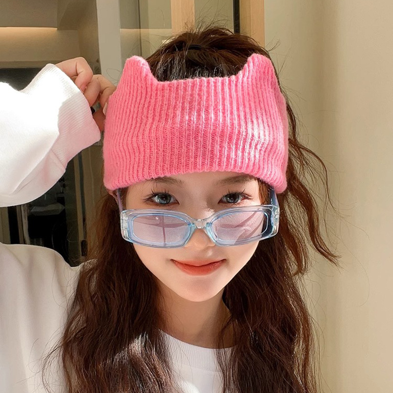 秋冬新款毛线针织发带可爱猫耳宽边洗脸头套网红日常外戴运动发饰