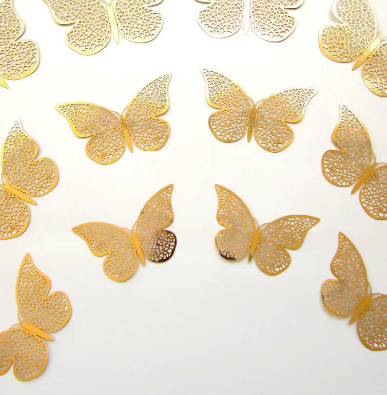 跨境电商3d立体镂空蝴蝶墙贴墙面装饰客厅布置金属质感创意背景