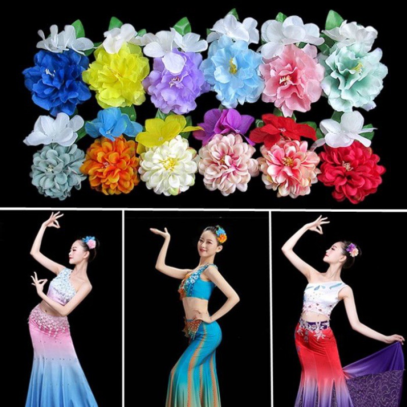 傣族头饰真绢花发夹舞蹈头花发饰拍照表演出饰品女童公主裙配饰