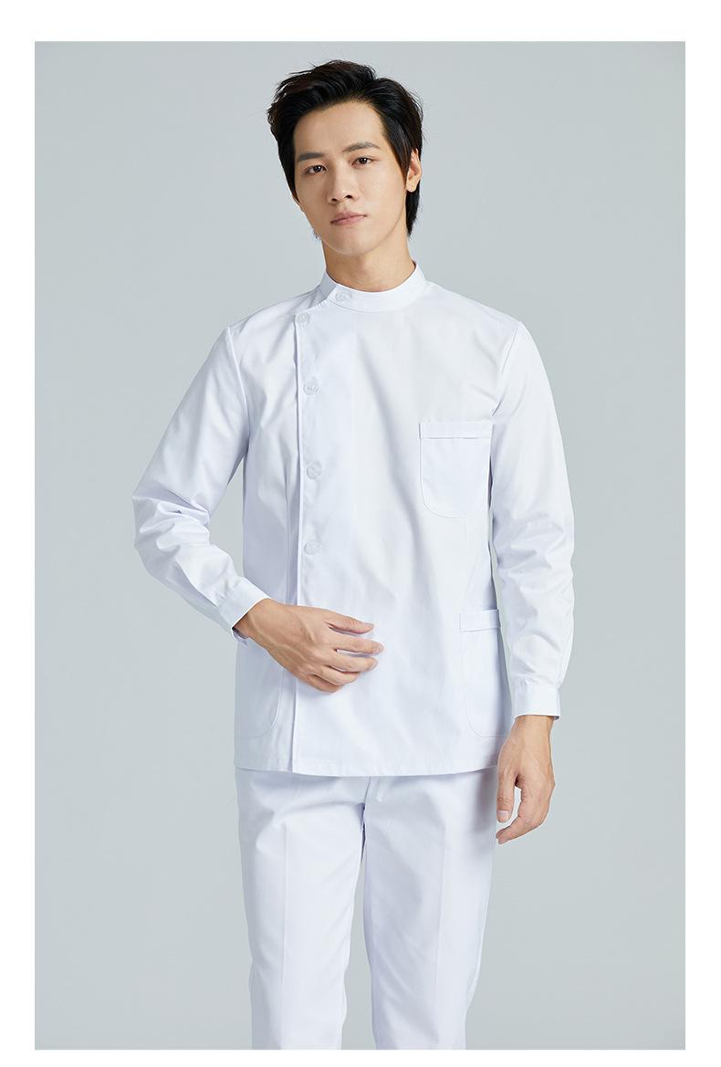 医生工作服男护士服长袖分体套装一套牙科医生白大褂短款短袖立领
