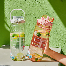 网红提手大容量双饮太空杯吸管杯带刻度夏季户外便携运动塑料杯子