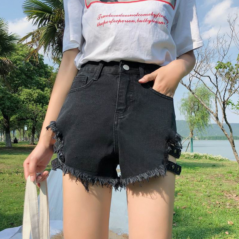夏季cec裤子女2020新款牛仔裤显瘦百搭破洞裤直筒宽松高腰超短裤