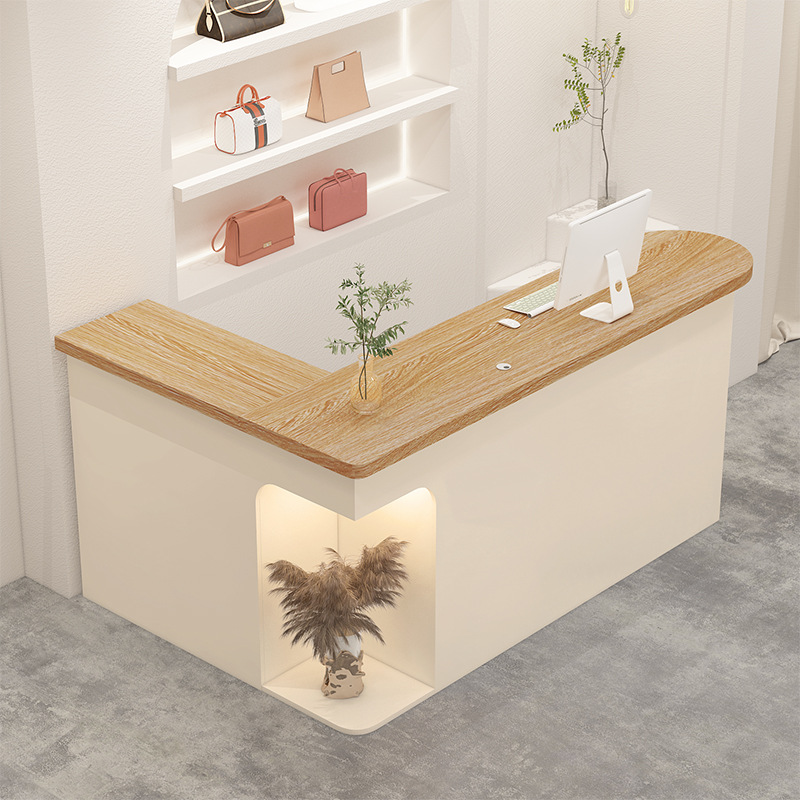 简约现代带灯带l型女装店收银台公司前台现代酒店吧台美容院接待