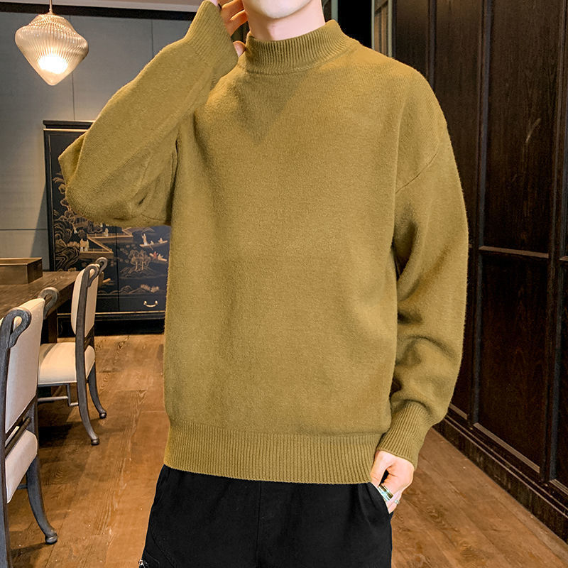 保暖衣男款羊驼绒毛衣男士加绒加厚半高领内搭冬季色打底针织毛衫