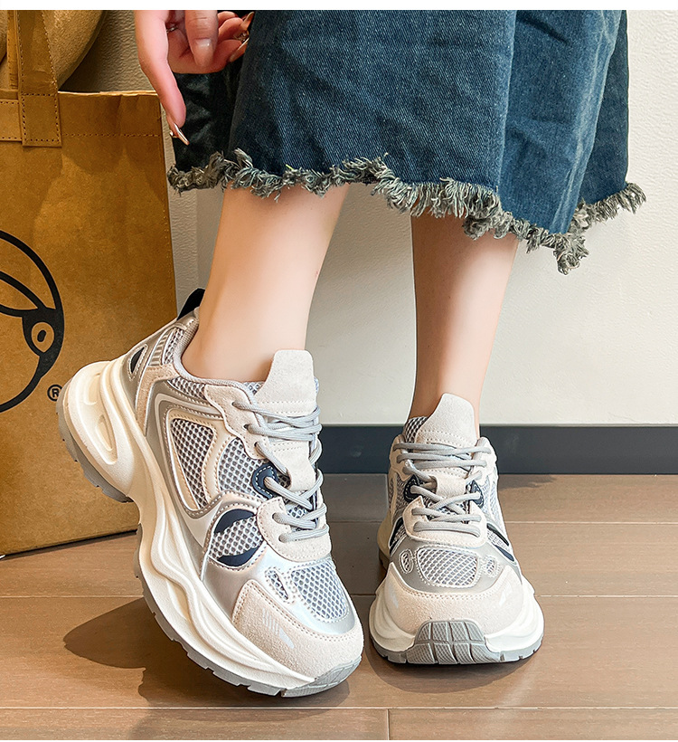 厚底增高老爹鞋女2024春夏季网面透气小白鞋新款百搭运动休闲鞋子