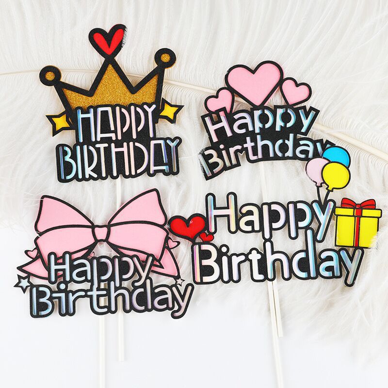 New Cake Decoration Creative Fresh Colorful Balloon Pattern Bow Birthday Insertion Plug-in Baking Cake Topper