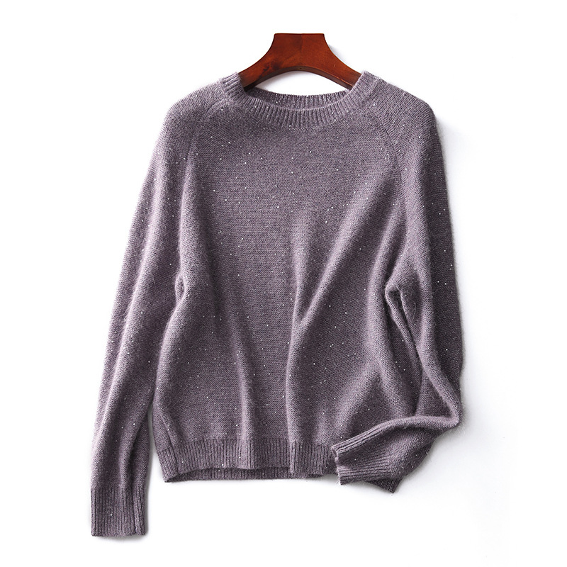zyt362228vg 繁星微闪!薰衣草紫 珠片软糯轻暖 圆领针织毛衫