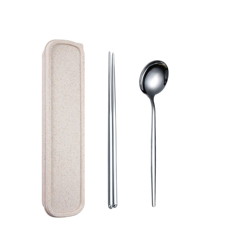 Stainless Steel Tableware Spoon Fork Chopsticks Portuguese Three-Piece Set Student Tableware Outdoor Portable Tableware Set