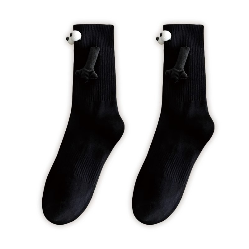 Couple Hand Holding Socks Tik Tok Online Sensation Magnetic Suction Tube Socks Cotton Hand Holding Eccentric Personality Black and White Long Socks Girlfriends Socks