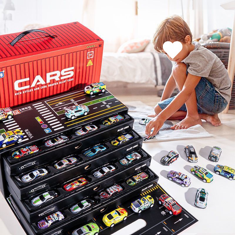 儿童玩具礼盒合金小汽车铁皮赛车集装箱装惯性车男孩生日物
