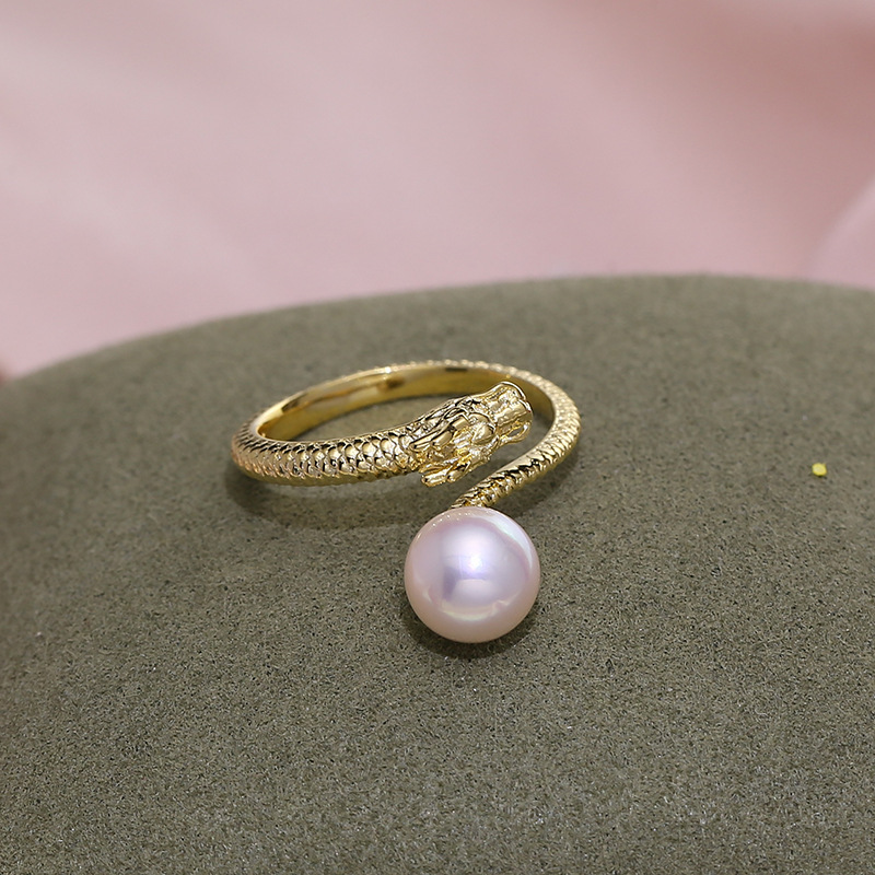 diy配件 s925纯银珍珠戒指空托 本命年生肖龙指环戒托 半成品手工