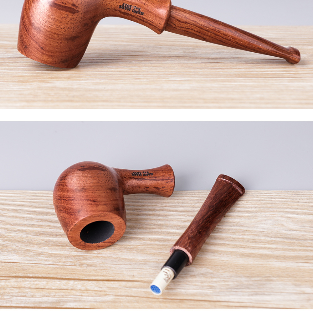 木香 全实木花梨木烟斗跨境货源 亚马逊专供外贸pipe直柄烟斗木质