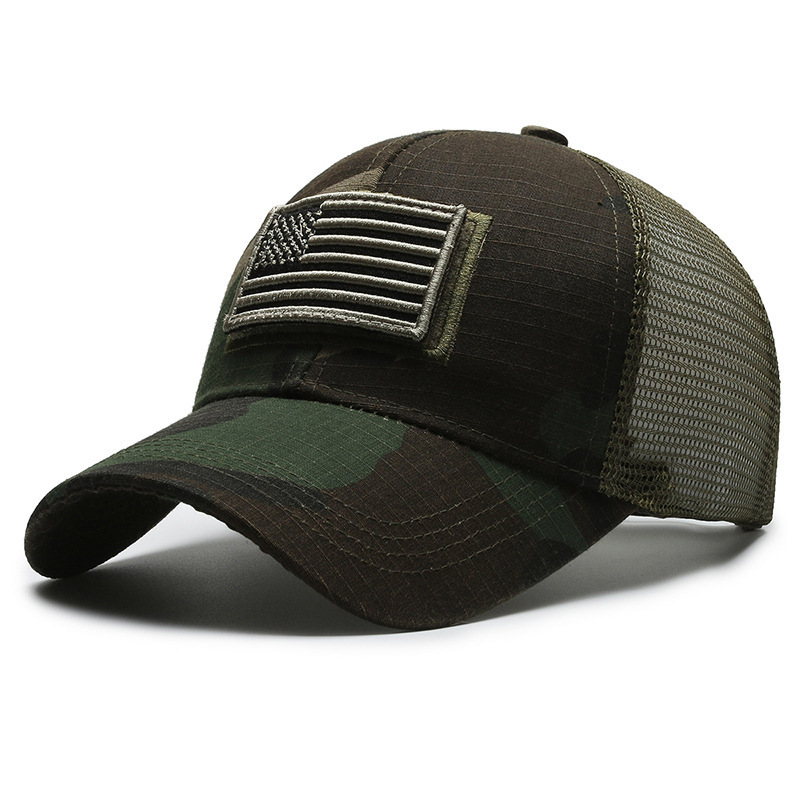 American Flag Camouflage Stickers Embroidered Baseball Cap Mesh Cap Men's Outdoor Velcro Peaked Cap Exclusive for Cross-Border