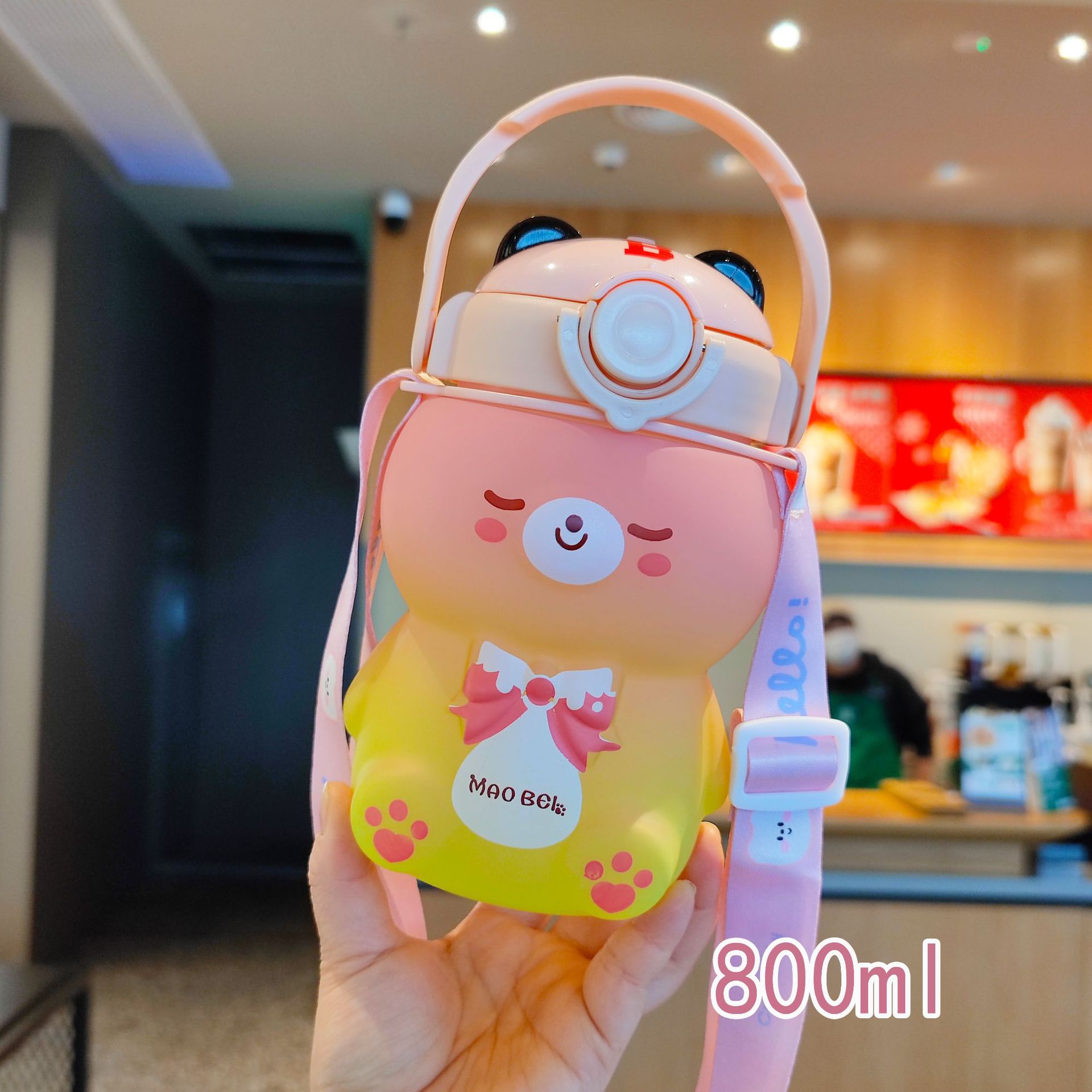 B57 Korean Style Cute Small Animal Style Cat Cup with Straw Cartoon Primary and Secondary School Students Outdoor Strap Bounce Cover Water Cup