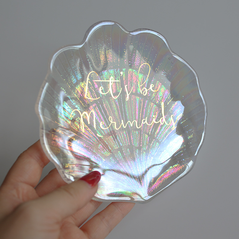 北欧网红人鱼幻彩玻璃贝壳水果沙拉盘味菜碟ins备婚首饰盘小碟子