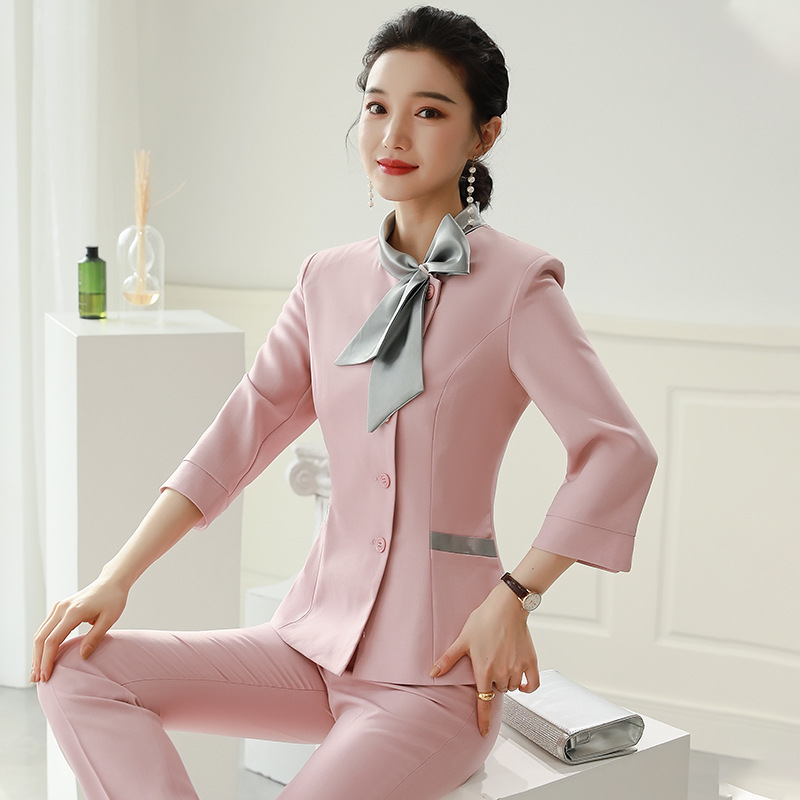 美容院工服女ol美容师养生足疗套装气质足浴技师工装服装长袖短袖