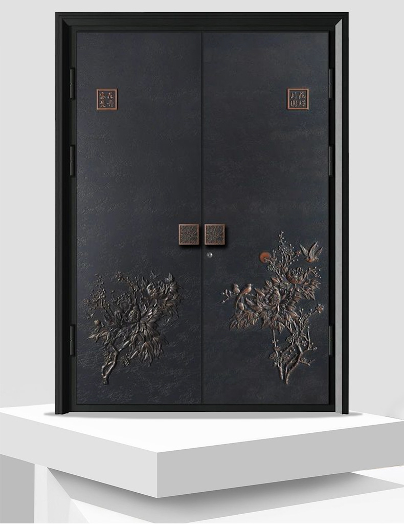 供应新中式铝合金大门防爆铸铝装甲门别墅入户双开铝合金进户大门