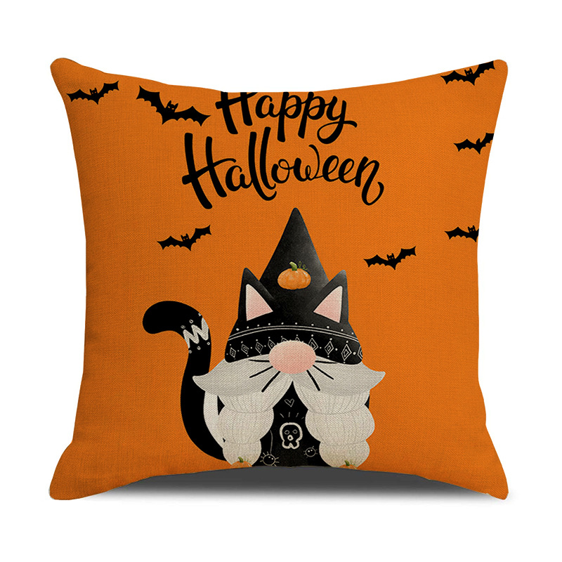 Amazon Cross-Border Linen Black and White Plaid Pumpkin Halloween Pillow Cover Printed Sofa Cushion Cover Sofa Cushion