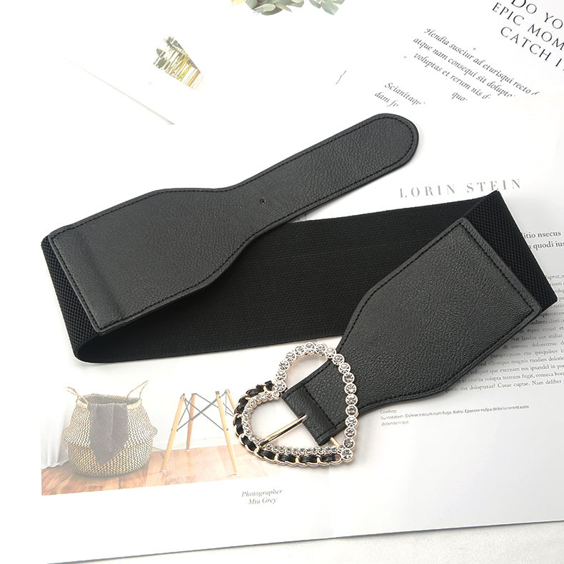 hcw宽腰带女新款装饰水钻爱心扣皮带装饰配裙子衬衫毛衣大衣松紧