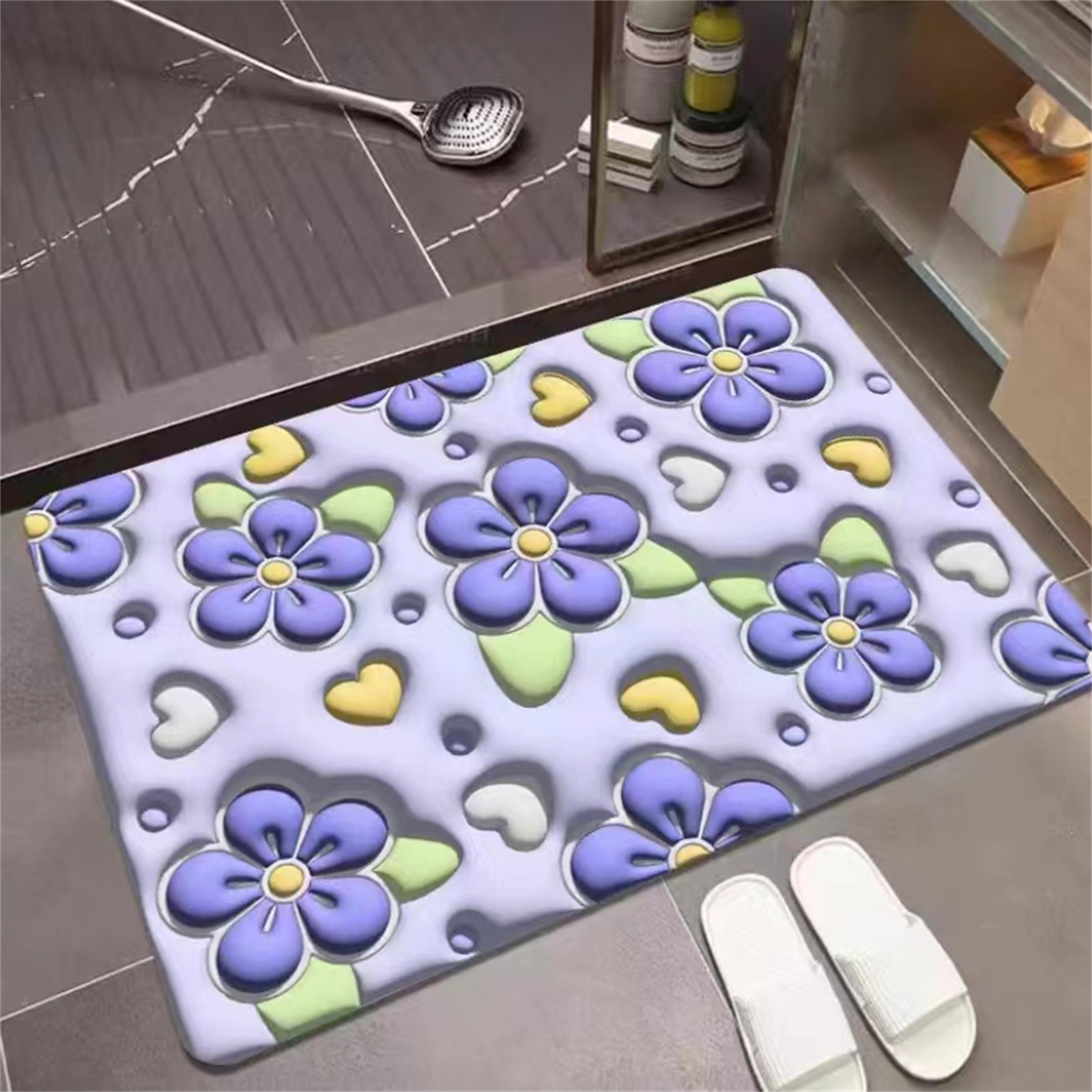 Flat 3d Visual Carpet Cartoon Style Bathroom Water-Absorbing Non-Slip Mat Diatom Ooze Home Carpet Mat