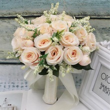 结婚当天手捧花新娘欧式小玫瑰婚纱拍照粉红白韩式婚礼花代发