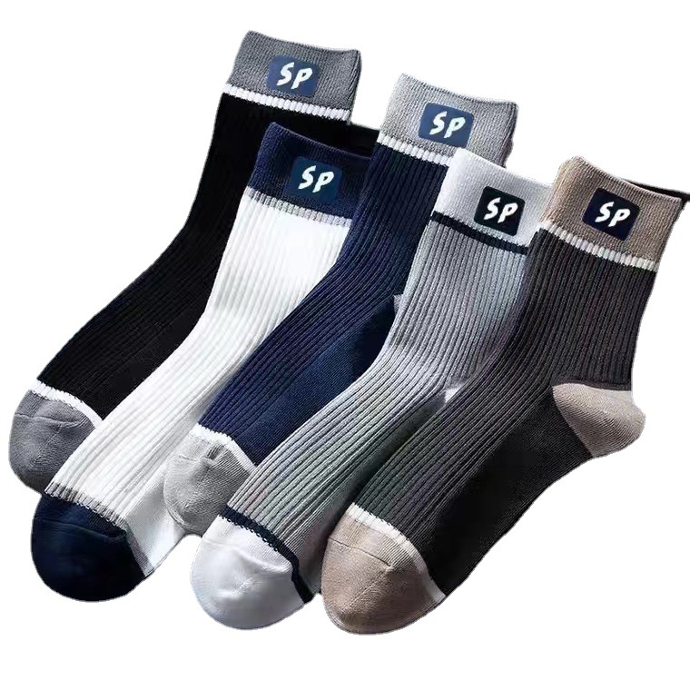 Socks Men's Mid-Calf Length and Breathable Vertical Stripe Cotton Socks Deodorant and Sweat-Absorbing Sports Business Spring and Summer Men's Black and White Medium Stockings Cotton Socks