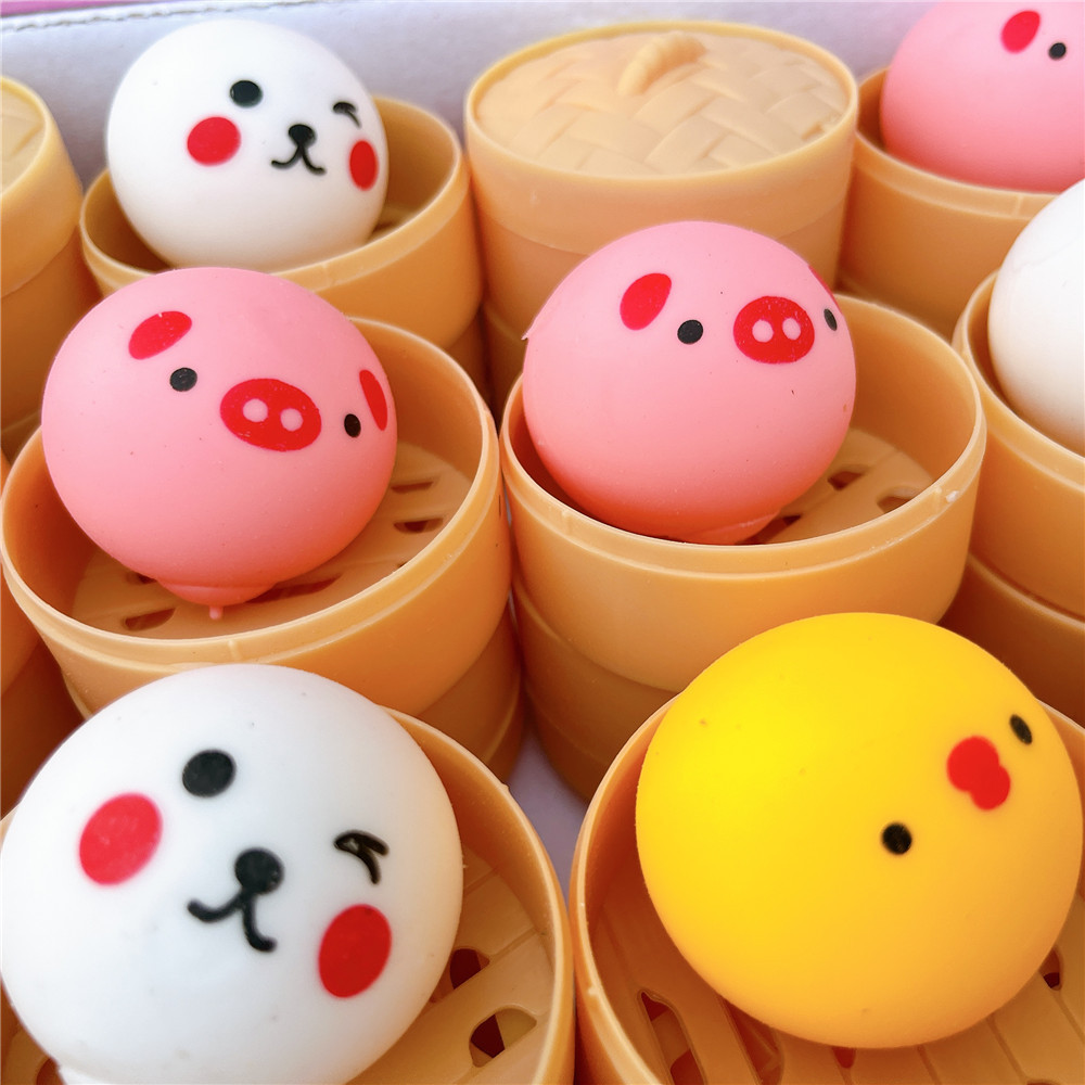 抖音仿真包子解闷卡通捏捏乐迷你带笼小包子慢回弹发泄彩色两元店