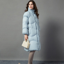新款灰蓝色白鸭绒羽绒服女加长款2022年冬季保暖冬装外套FL1653