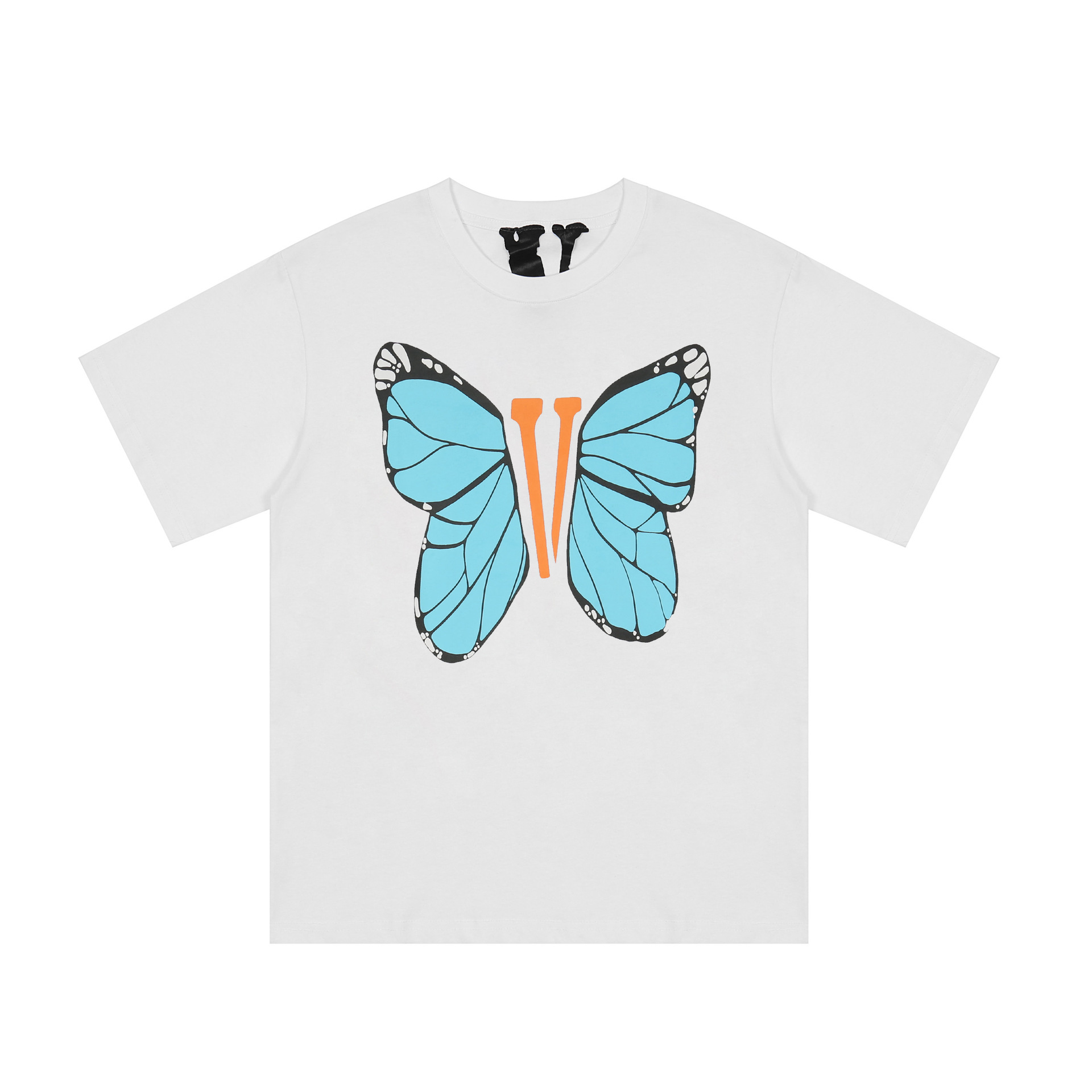 vlone x butterfly black white t-shirt 蓝色蝴蝶大v印花短袖t恤-阿