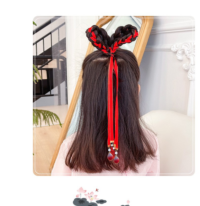 儿童新年汉服铃铛风宝宝编发头绳绑发带女童古风编发头饰发绳