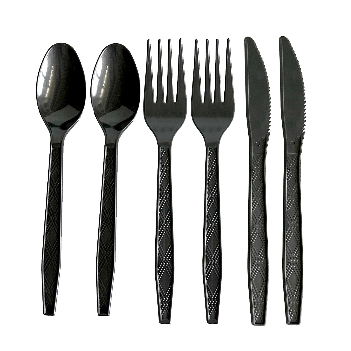 spot supply disposable knife， fork and spoon plastic black western dessert salad spoon party decoration utensils set