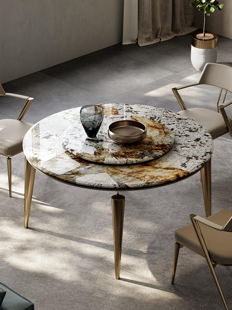 高端天然潘多拉奢石饭桌椅组合意式现代高定家具轻奢圆桌奢石餐桌