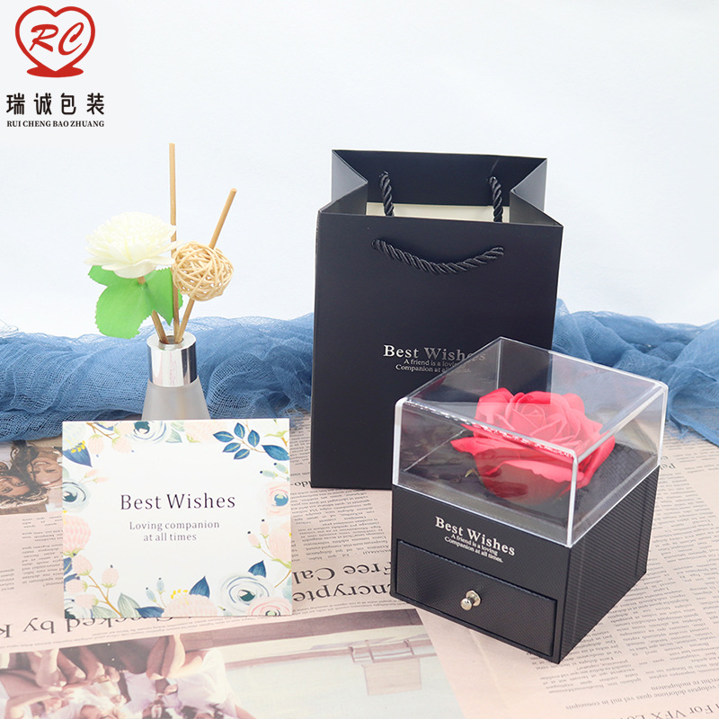 Yongsheng Flower Box Valentine's Day Gift Box Transparent Acrylic Box Ear Stud Necklace Pendant Box Couple Ring Box