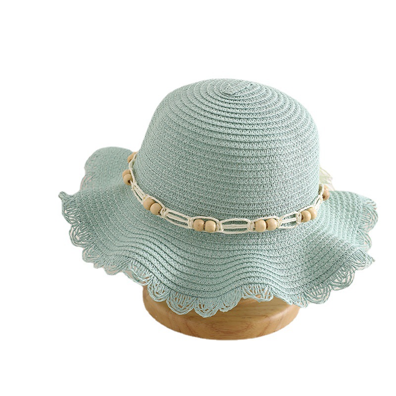 Summer Sun Protection Big Brim Beach Hat Bucket Hat Korean Children Wooden Buckle Bow Sunhat Little Girls' Straw Hat