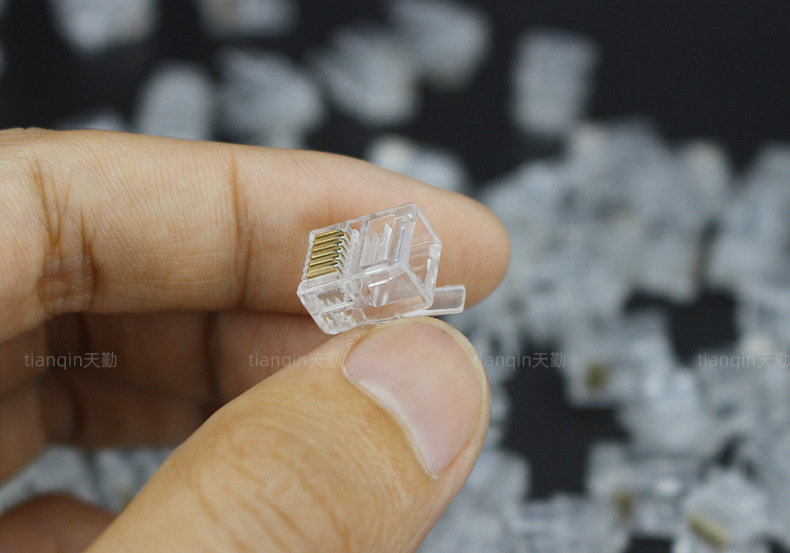 全铜镀金6p6c水晶头六芯电话线水晶头rj12 固定座机插头透明100个