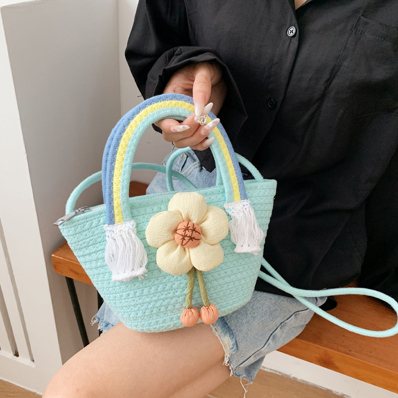 2022 New Korean Style Trendy Straw Woven Bag Women's Fresh Rainbow Handbag Internet Celebrity All-Matching Western Style Handbag