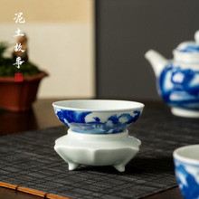 青花山水陶瓷茶漏茶滤全瓷一体茶叶过滤器茶隔配件创意泡茶滤网器