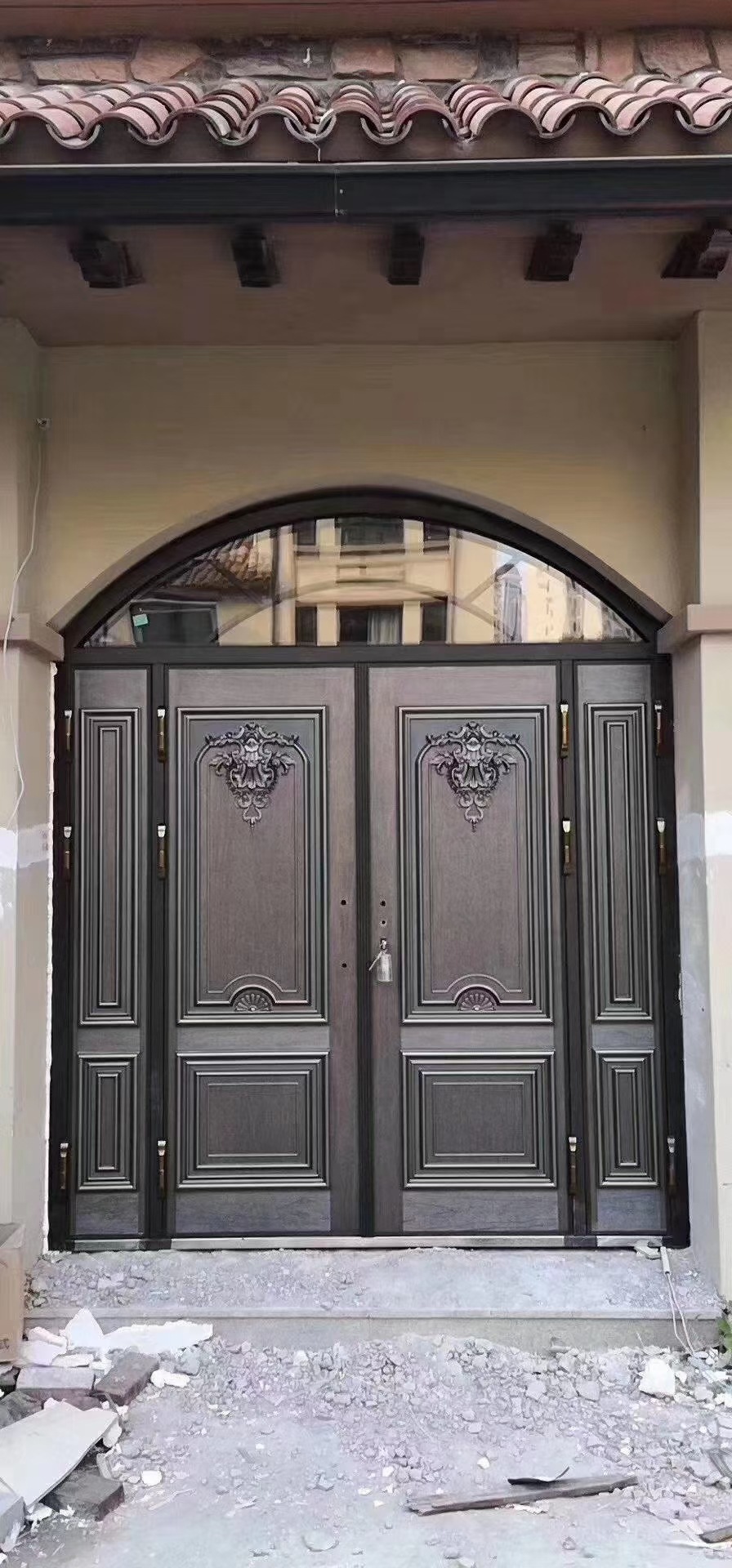 非标大门半圆弧气窗双开门仿真铜防盗门高档别墅进户门安全门厂家