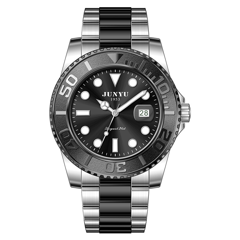 junyu骏钰游艇男士手表瑞全自动机芯双历商务钢带腕表礼物非机械