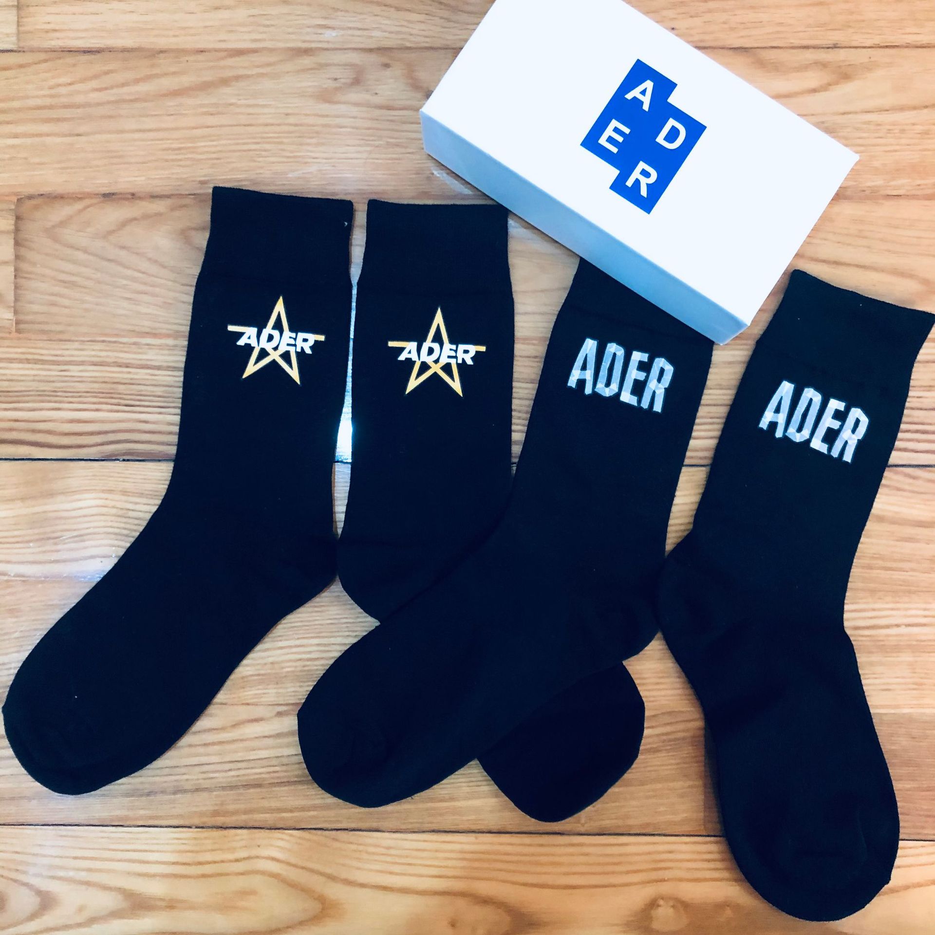 3双盒装ader中筒袜印花潮牌棉袜子ins韩国设计师男女街头运动潮袜
